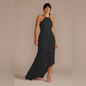 David’s Bridal Marine Cascade with High-Neck Chiffon Bridesmaid Dress